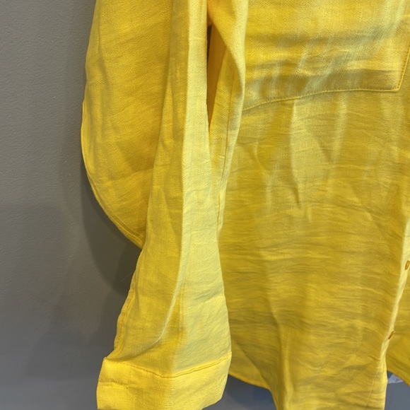 Saloon Morning Sunshine Yellow Linen Top Women’s Beaded Pocket Casual M/L - Picture 3 of 4